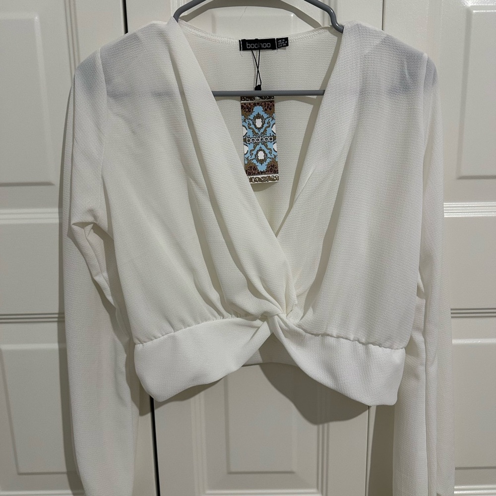 Boohoo White Wrap Top